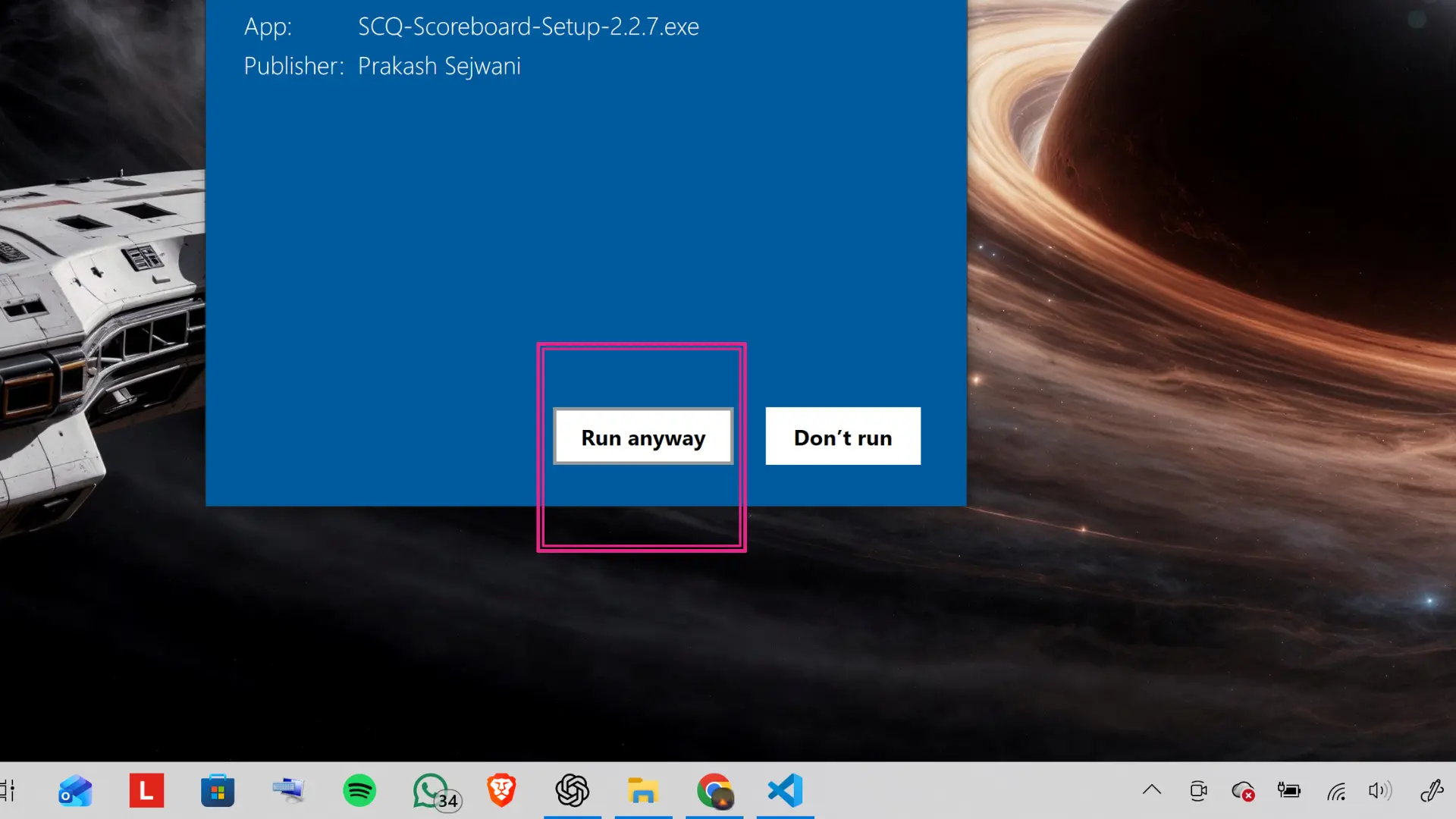 Windows SmartScreen: Run anyway button